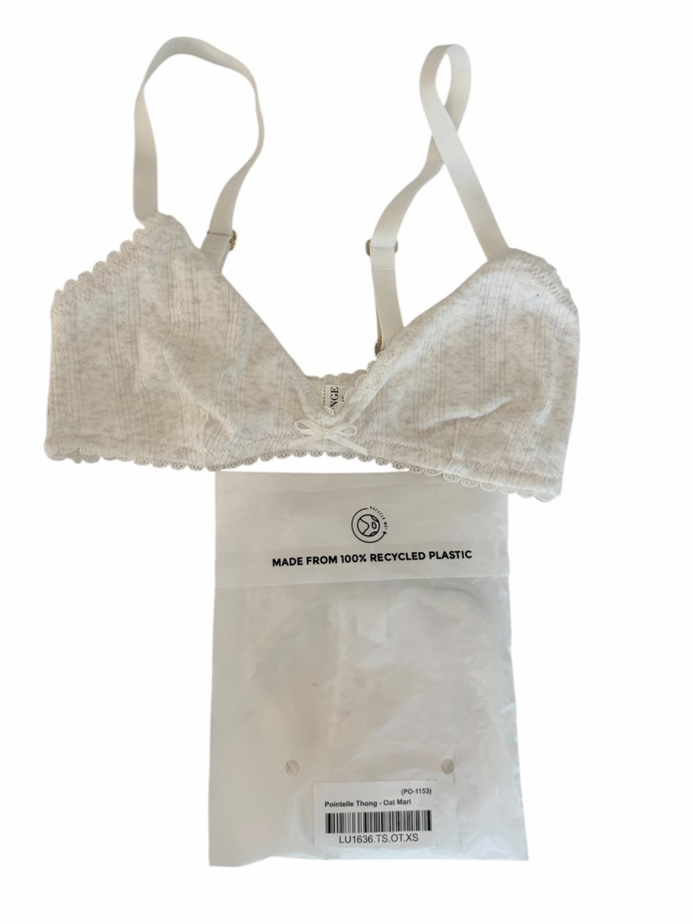 Lounge SET Pointelle Triangle Bralette & Strappy Thong Set Oat Marl XS NWT - Picture 2 of 14